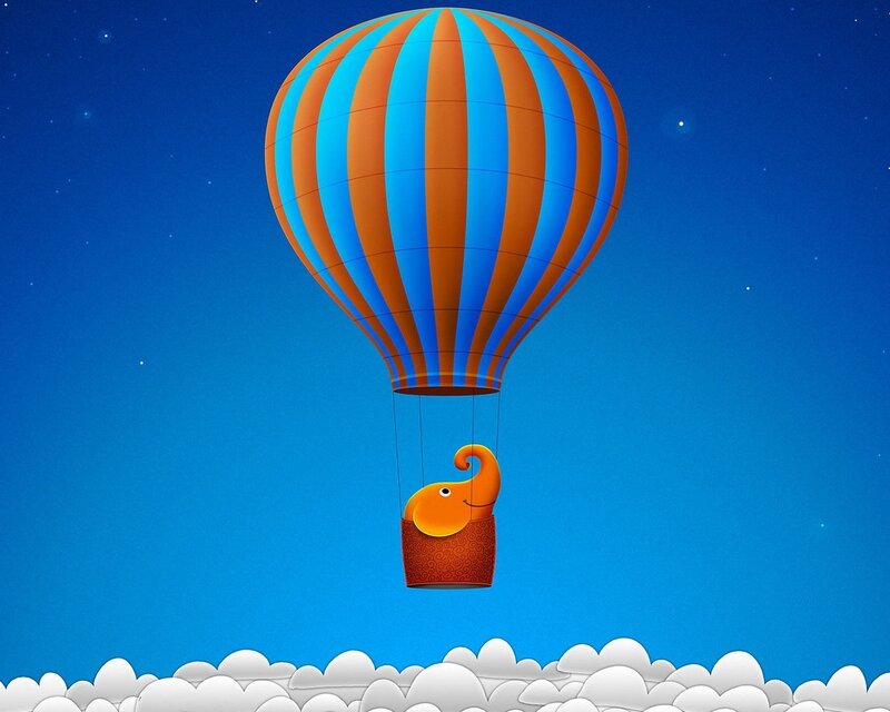 elephant in hot air balloon