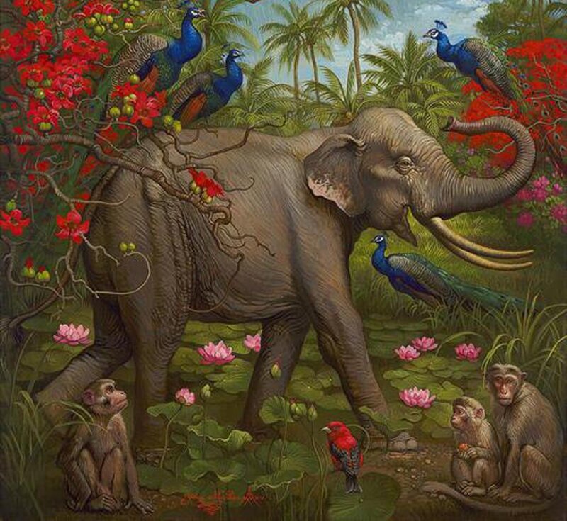 Elephant in Jungle — Green, Serene