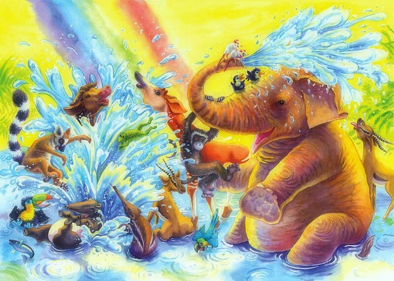 Elephant in Water — Yellow