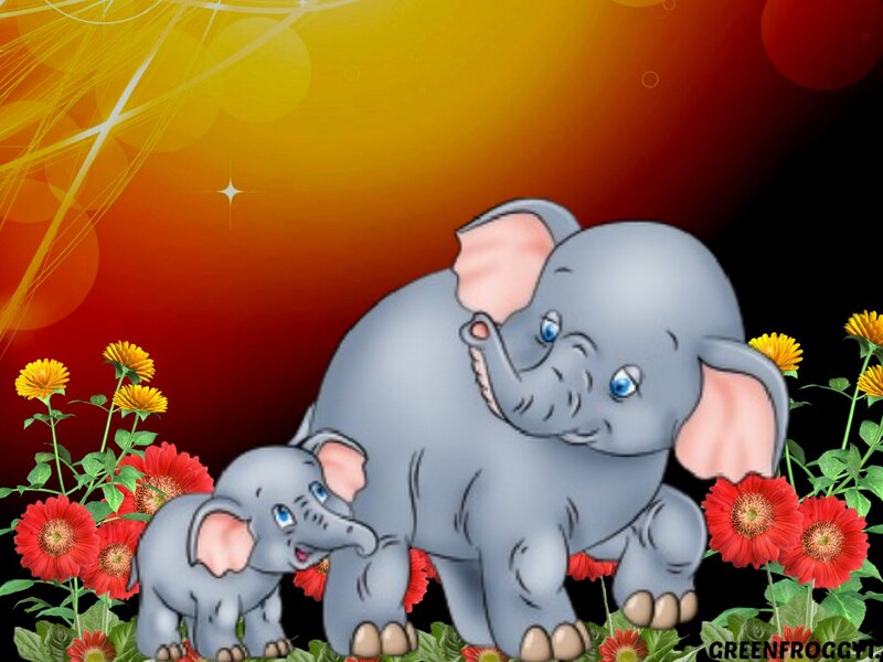 Elephant Mother and Baby — Red