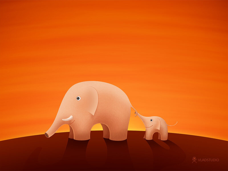 Elephant mother and baby