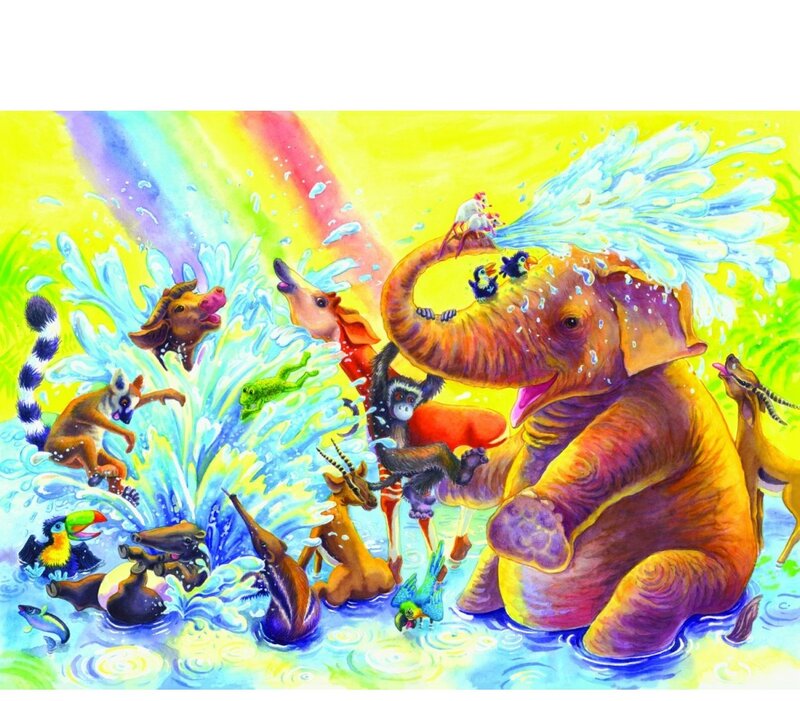 Elephant Playing in Water — Yellow