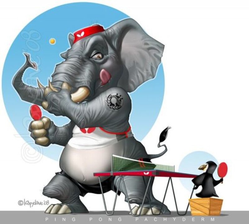 Elephant playing ping pong