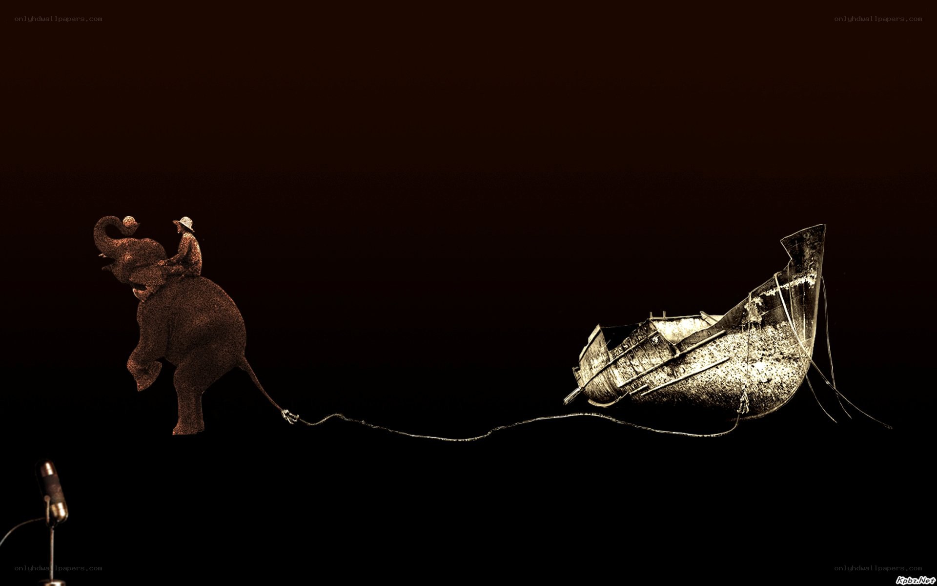 elephant pulling boat with microphone
