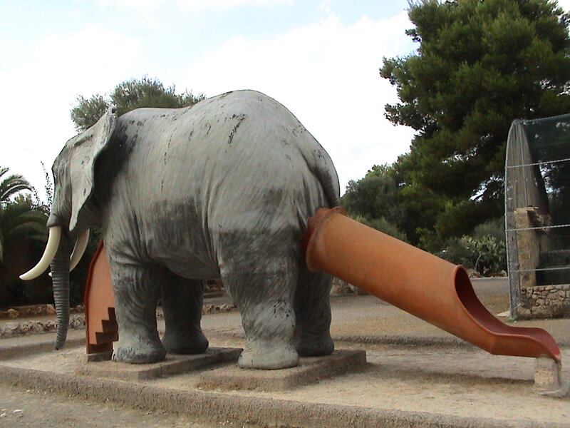 elephant sculpture with slide