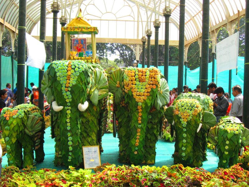 Elephant Sculptures Made of Leaves