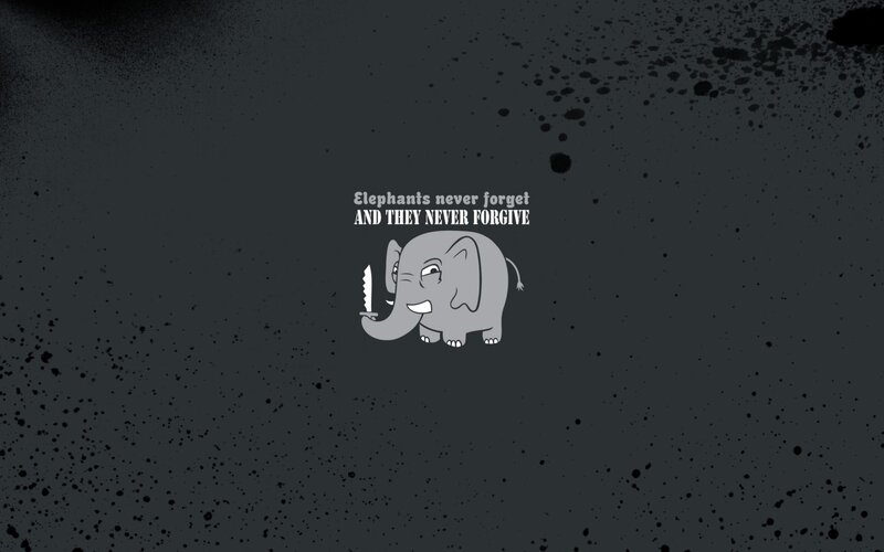 Elephant with knife and quote