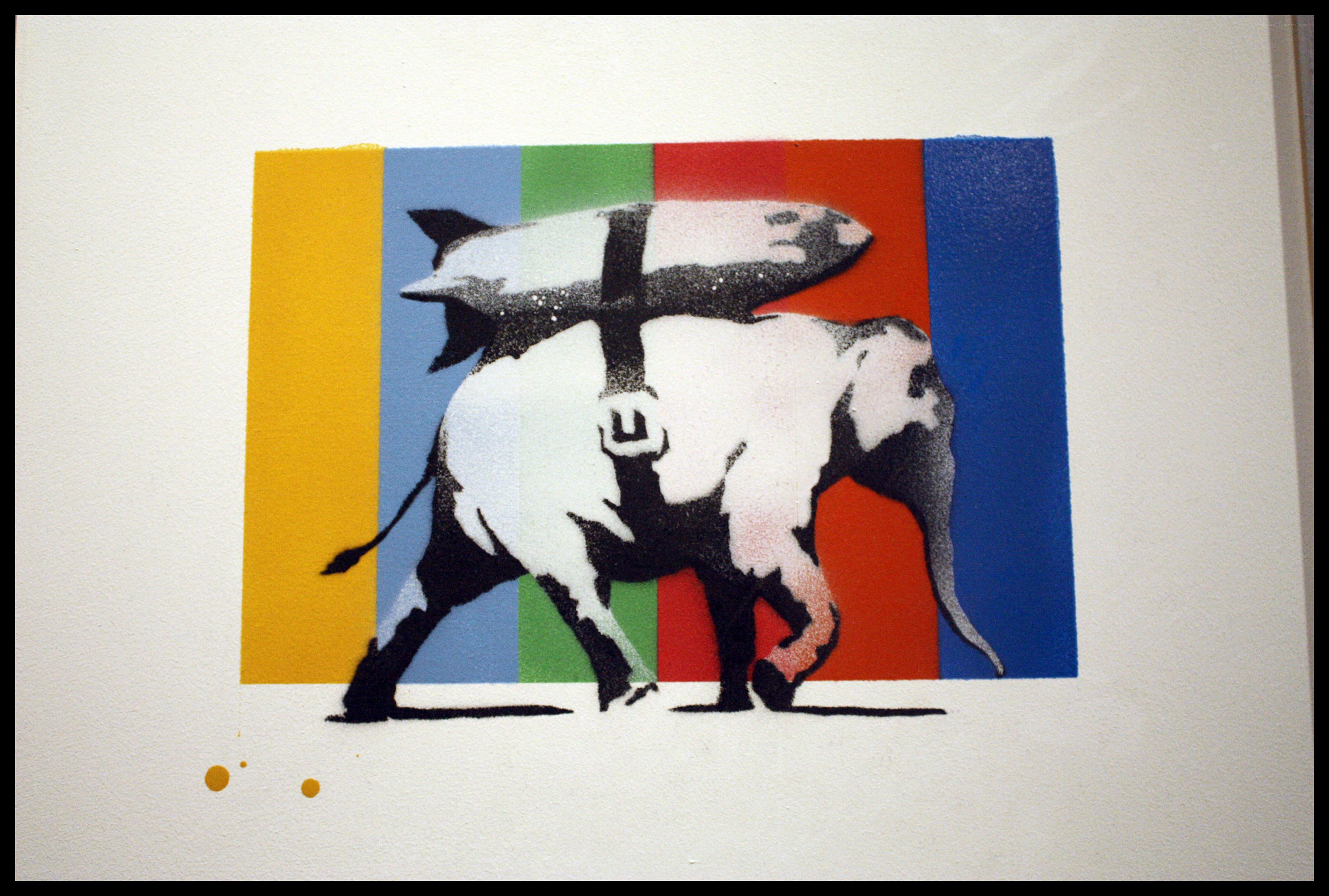 Elephant with missile artwork