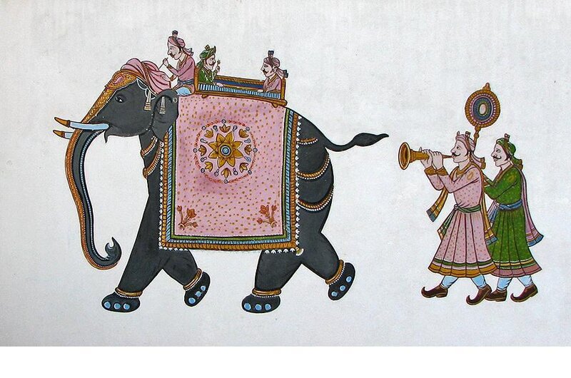 Elephant with Riders — Pink