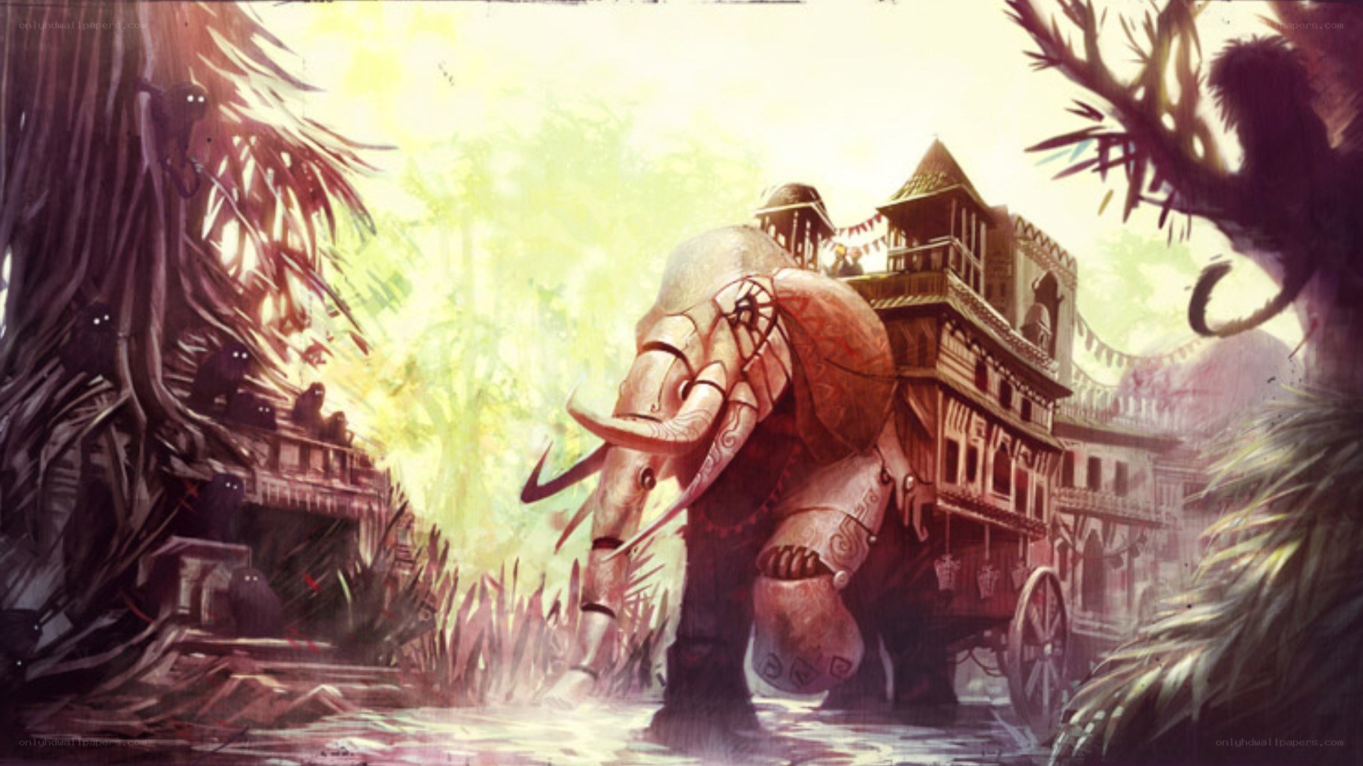 elephant with temple cart