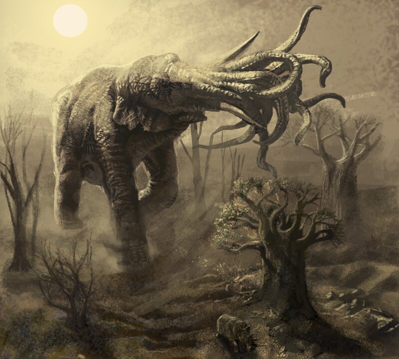 Elephant with Tentacles — Brown, Dramatic, Afternoon