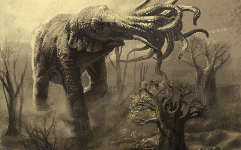 Elephant with Tentacles — Brown, Dramatic