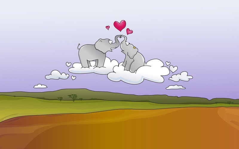 elephants in love on clouds