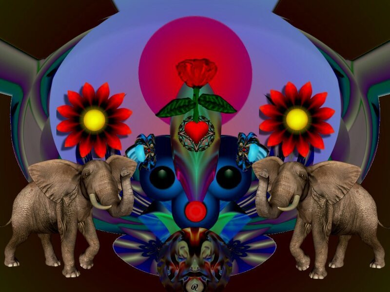 elephants with surreal flowers