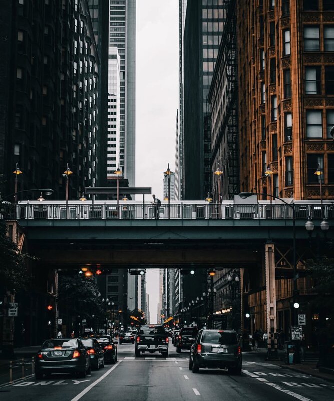 Elevated Train in City — Gray, Urban