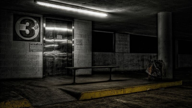 Elevator in Parking Garage — Black, Dark
