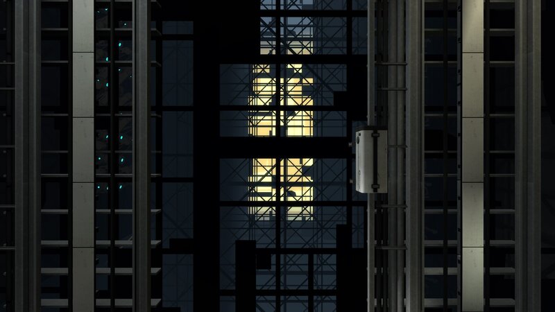 elevator shaft at night