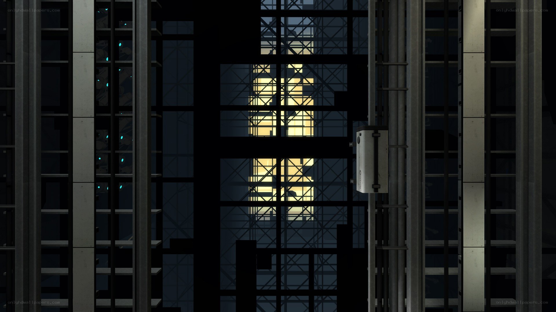 elevator shaft at night