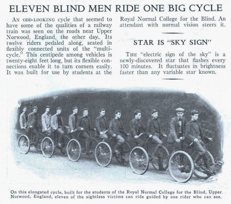 Eleven blind men on one cycle