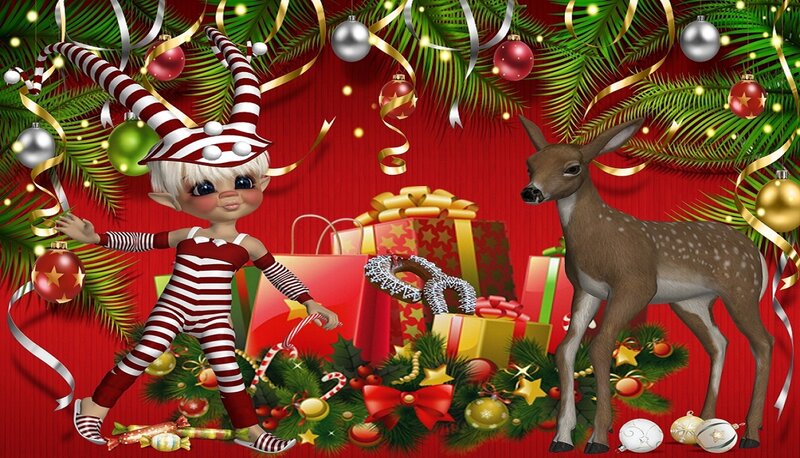 Elf and Deer with Gifts