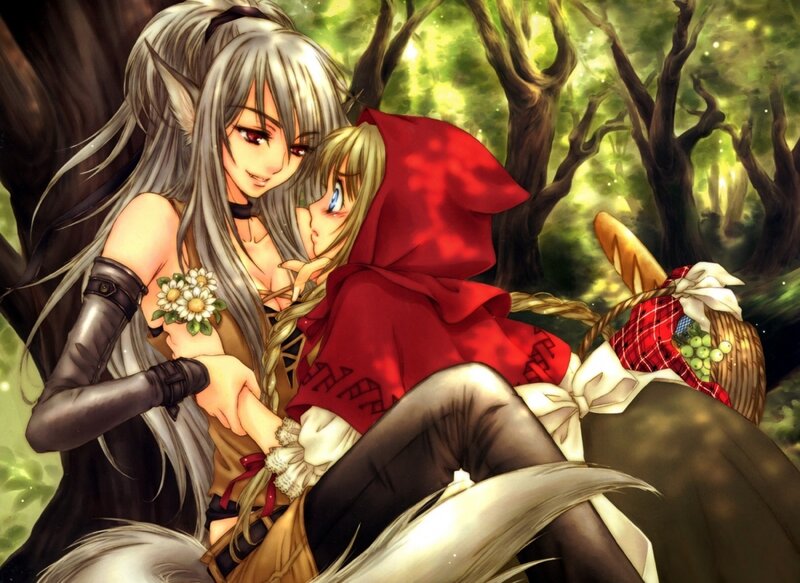 Elf and Girl in Forest — Green