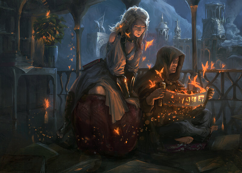Elf and Hooded Figure — Blue