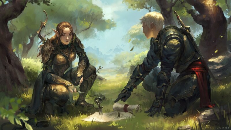 Elf and Knight in Forest