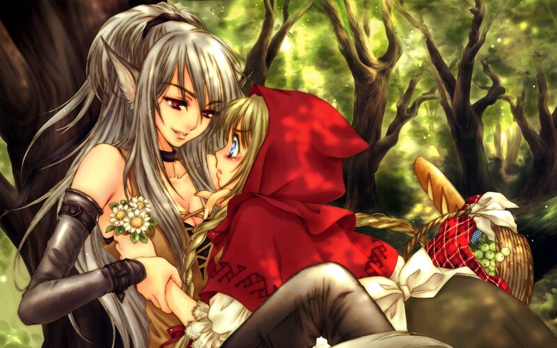 elf and red hood in forest