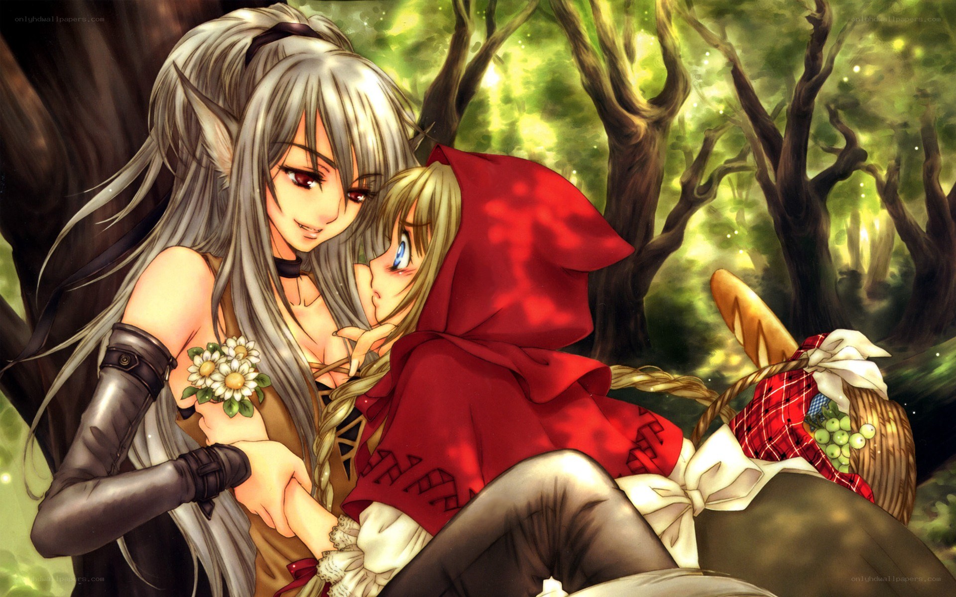 elf and red hood in forest