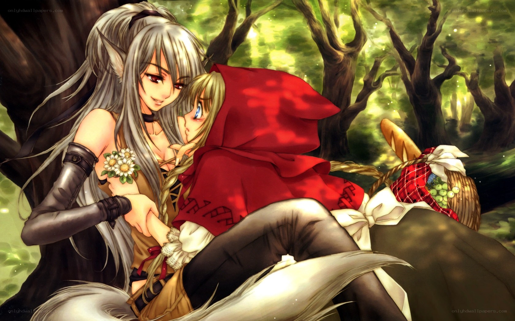 elf and red hood in forest