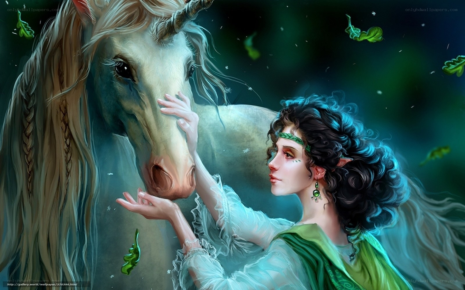 elf and unicorn in forest