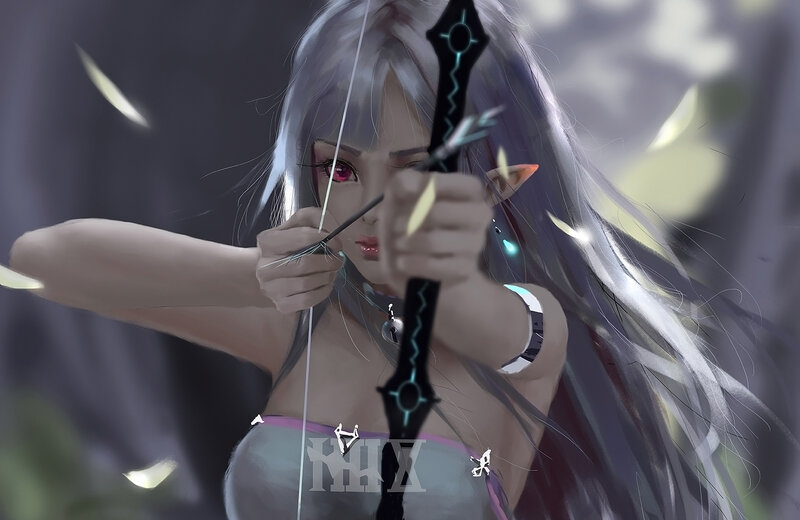 Elf Archer Aiming Bow — Gray