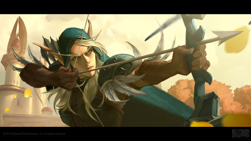 Elf Archer Aiming Bow — Green, Dramatic, Afternoon, Digital Art