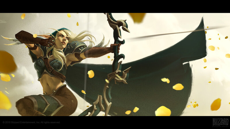Elf Archer Aiming Bow — Green, Dramatic, Digital Art, Arrow, Cape