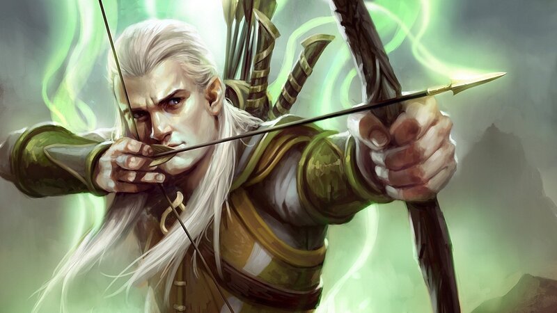 Elf Archer Aiming Bow — Green, Dramatic, Digital Art, Arrow, Quiver