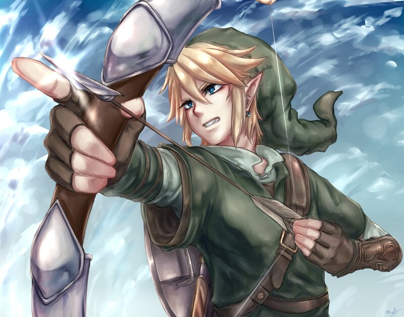 Elf Archer Aiming Bow — Green, Dramatic, Digital Art, Arrow