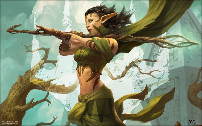 Elf Archer Aiming Bow — Green, Dramatic, Digital Art, Tree Branches
