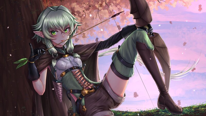 Elf Archer Aiming Bow — Green, Dramatic, Spring