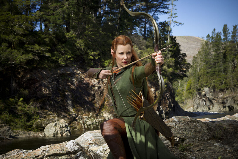 Elf Archer Aiming Bow — Green, Focused, Afternoon