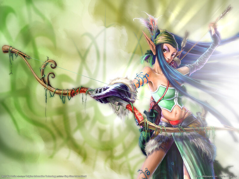 Elf Archer Aiming Bow — Green