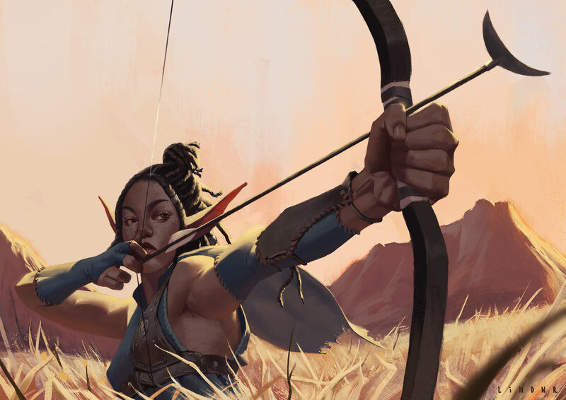 Elf Archer Aiming Bow — Orange