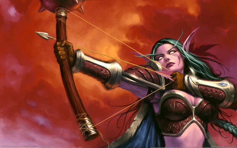 Elf Archer Aiming Bow — Red, Dramatic, Digital Art, Arrow