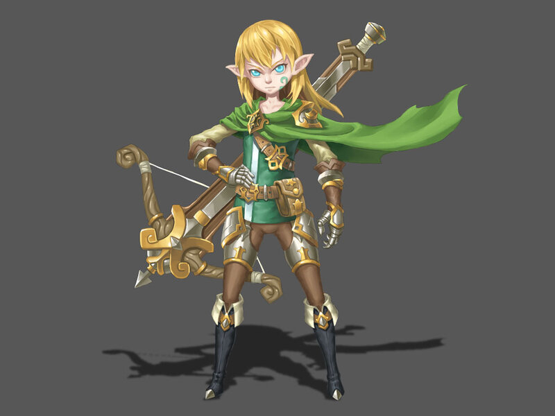 Elf Archer Character — Green, Confident