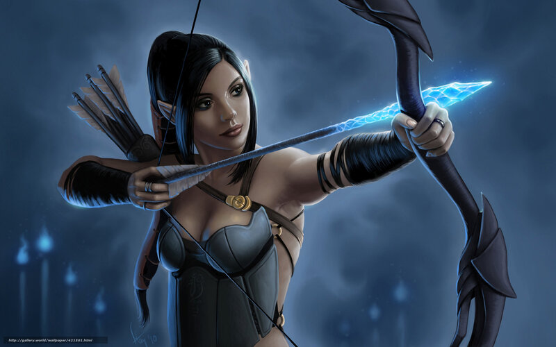 Elf Archer Drawing Bow — Blue, Dramatic
