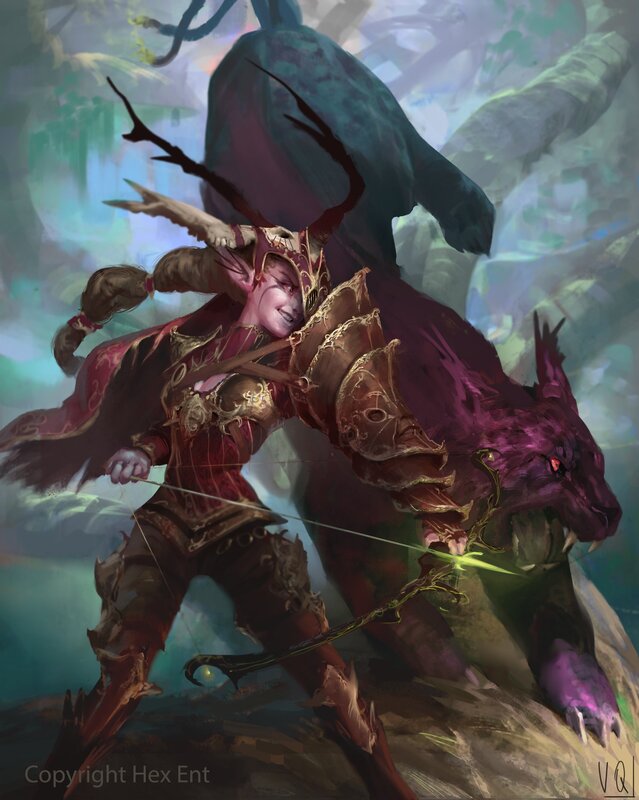 Elf Archer Fighting Beast