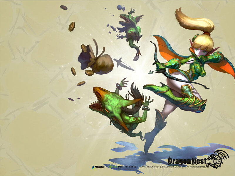 Elf Archer Fighting Monsters — Green
