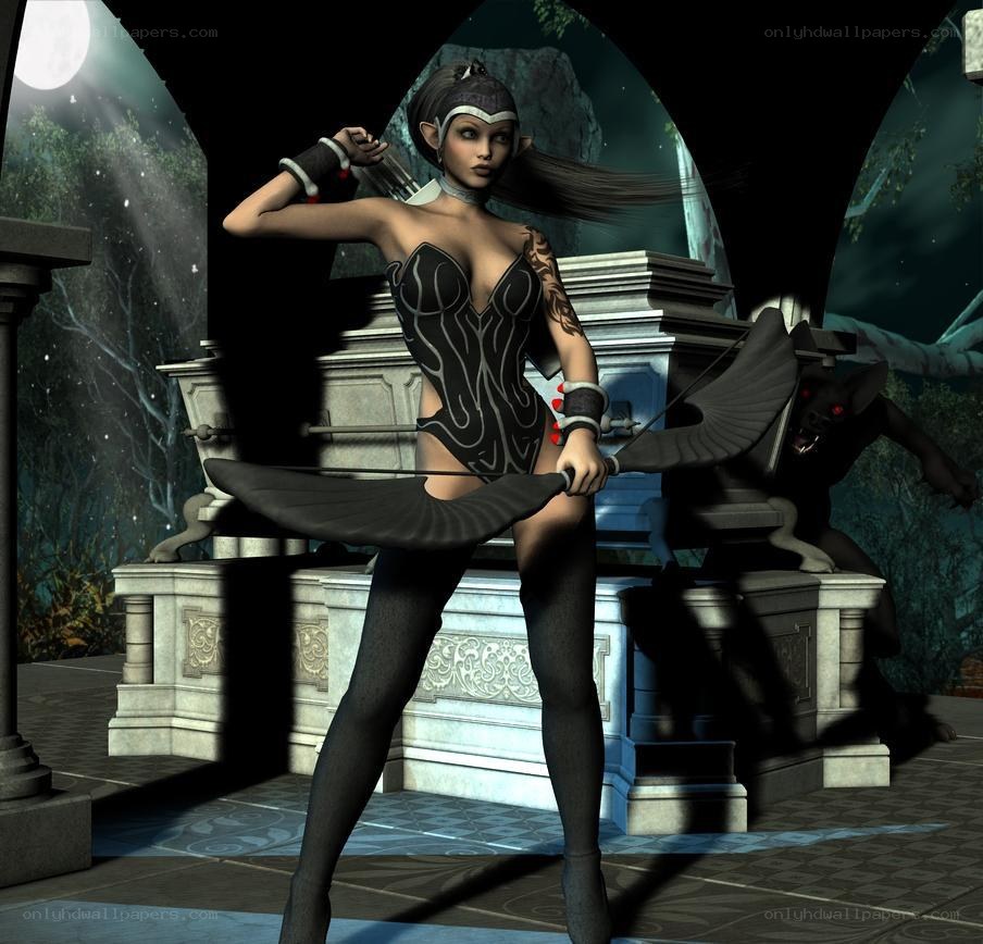 elf archer in a moonlit temple