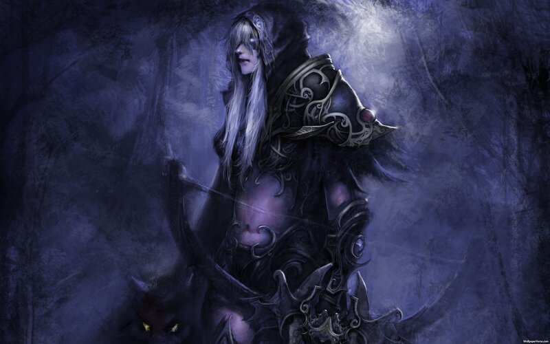 Elf Archer in Dark Armor — Purple, Night