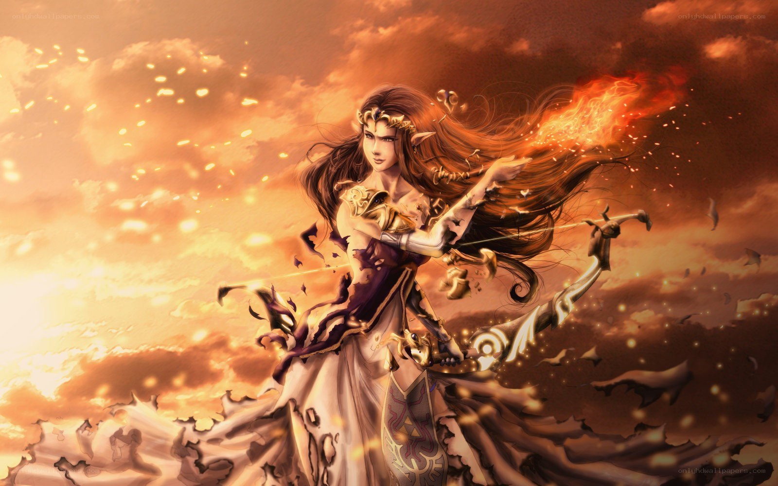 elf archer in fiery sky