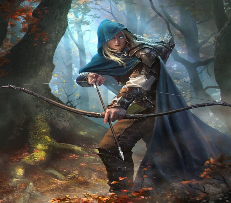 Elf Archer in Forest — Blue, Dramatic, Autumn